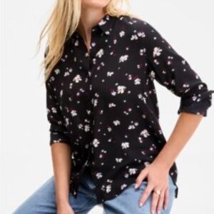 Black Floral Button-Down Shirt - Women's Collared Blouse